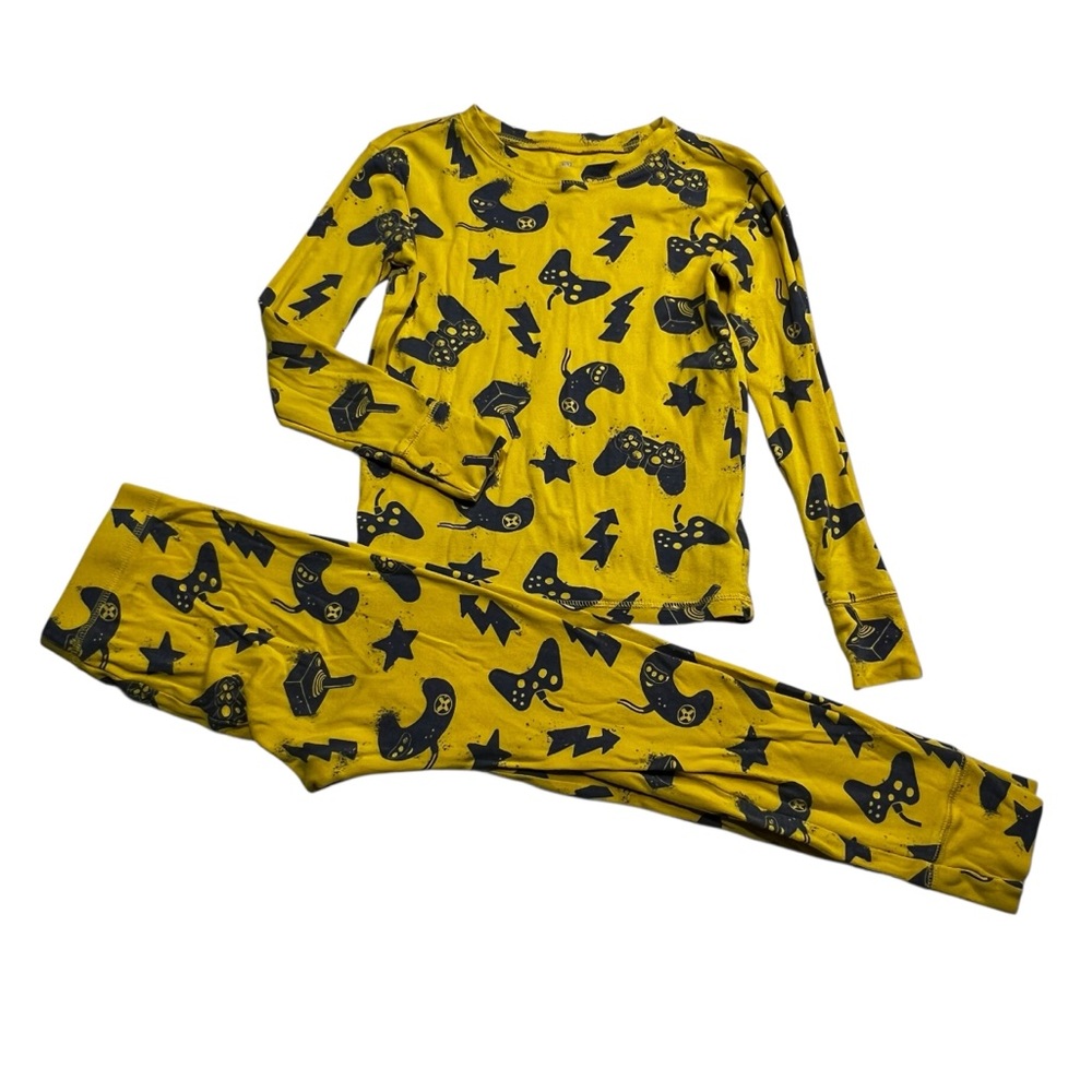 GAP Organic Cotton Kids Yellow Pajama Set with‎ Black Patterns